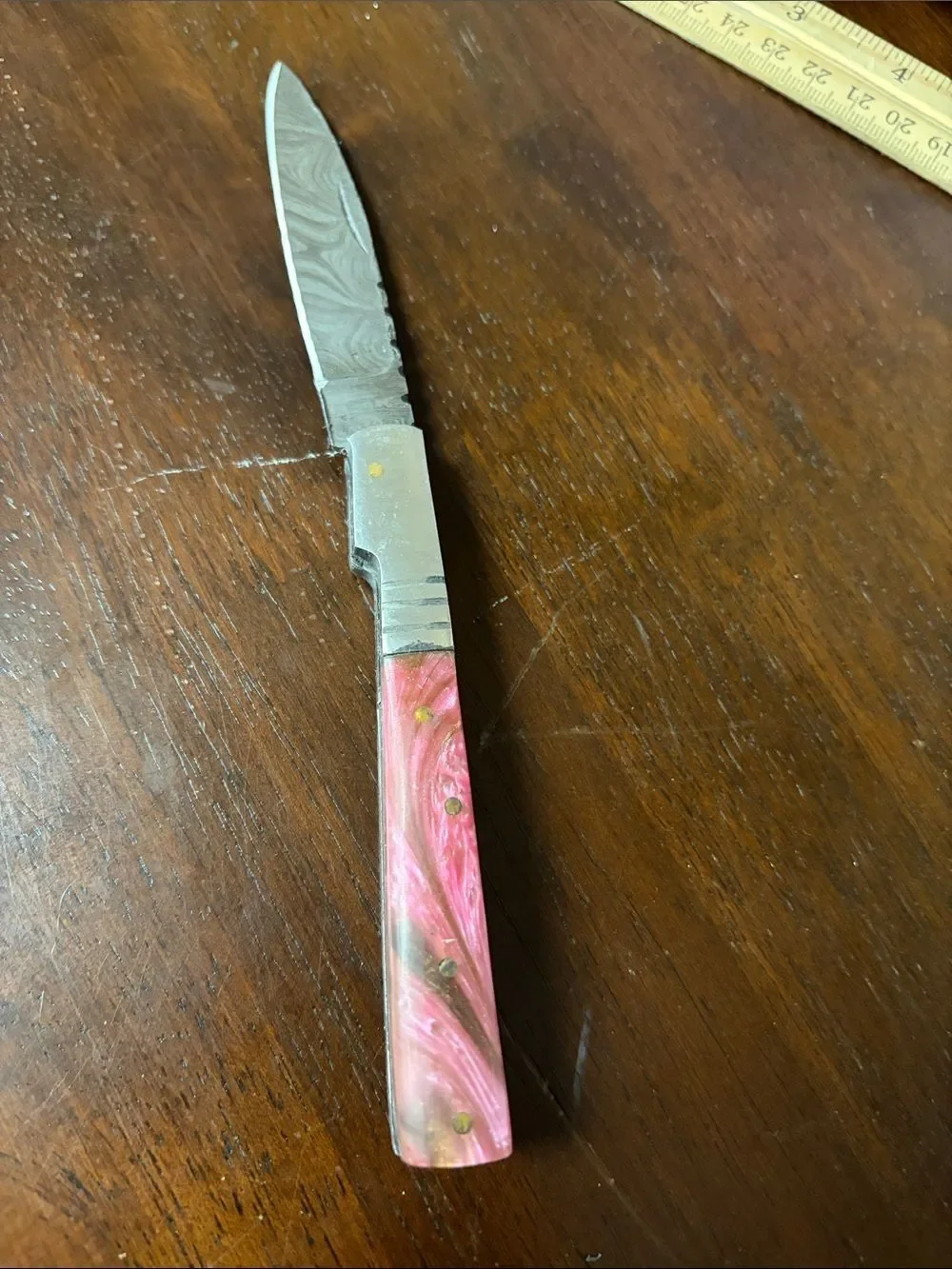 Hand crafted 8” folding Damascus steel